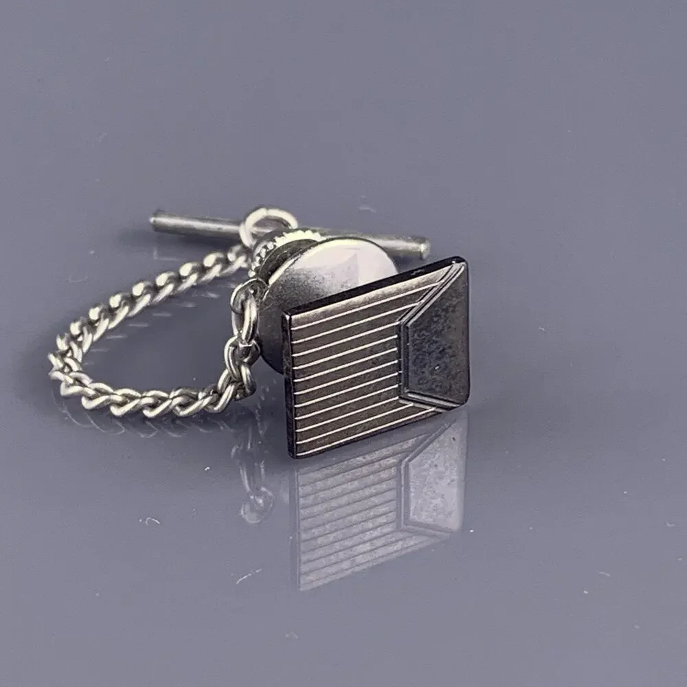 Rectangle Dark Gray Black Tie Tack Pin Simple Lines Vintage
